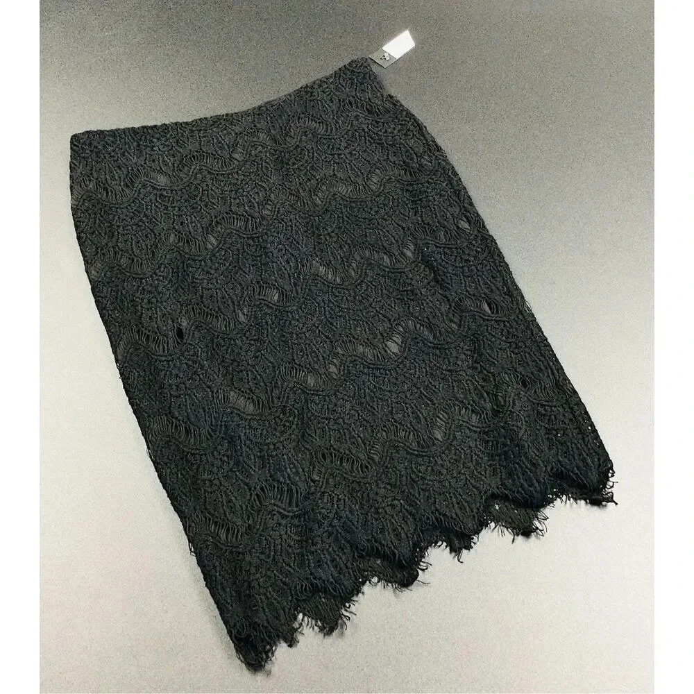 ISDA & Co Womens Black Scalloped Hem Lace Knee Length Pencil Skirt‎ Size 10 NWT